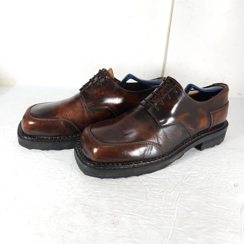 John Fluevog Men's VTG 240 Wagons US10 Brown Leather Square Toe Oxfords